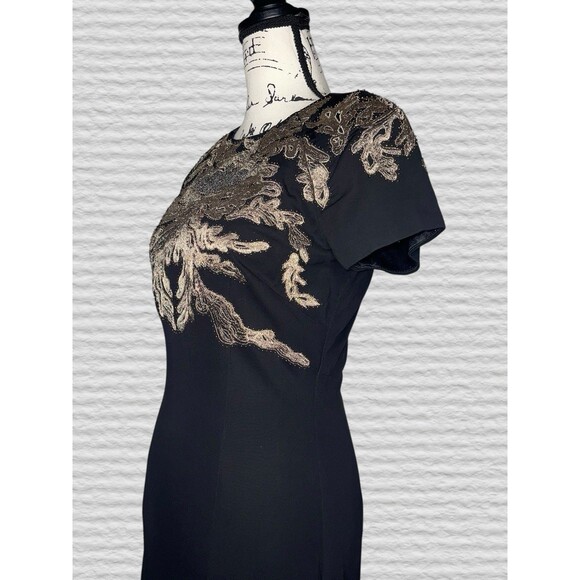 David Meister Embroidered Beaded Luxe Gown Womens 8 Black Gold Maxi Elegant Gala - Picture 5 of 8